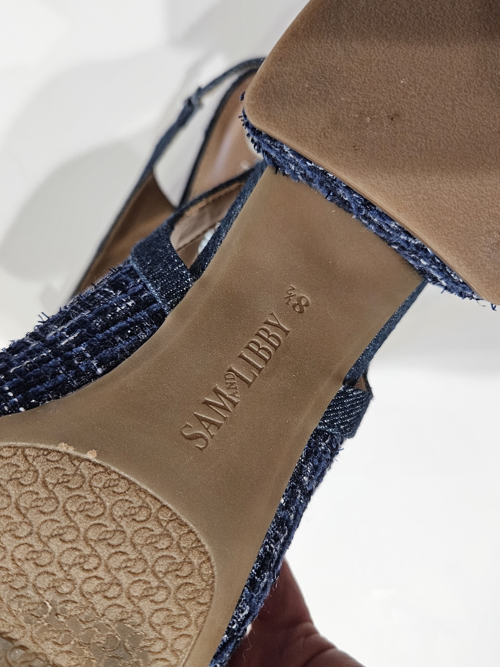 Navy Tweed Slingback Block Heel Pumps - Picture 3 of 10